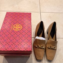 New Tory Burch Jessa Heeled Loafer Ginger Shortbread With Box Size 10.5