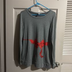 Womens Motherhood Maternity Long Sleeve Top Grey With Red Bow Size Med. 