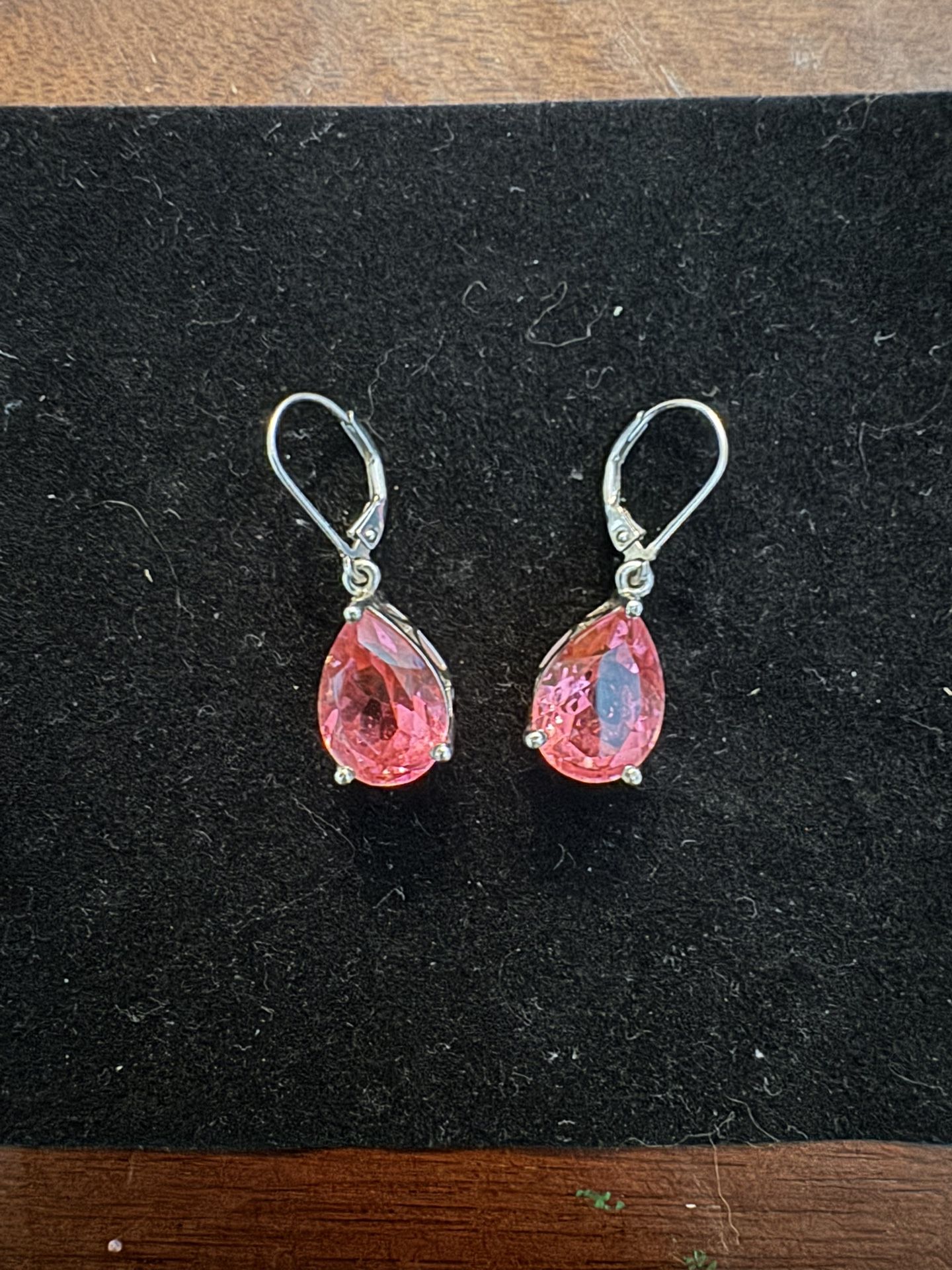 Pink Topaz Drop Earrings in Sterling Silver