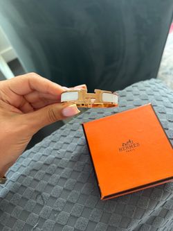 Hermès Clic H Bracelet White Enamel Rose Gold