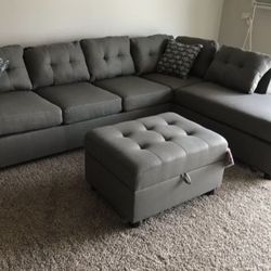 Grey Sectional With Reversible Chaise 