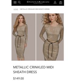 Metallic Crinkled Midi Sheath Dress ~ Size 4~NEW
