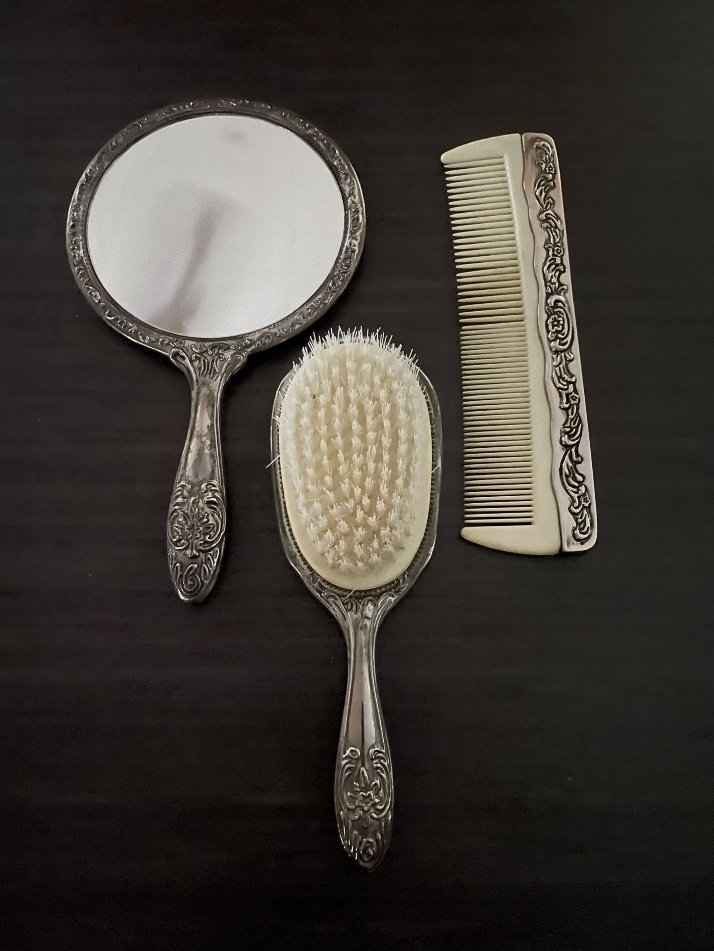 Vintage Silver Brush Mirror And Comb Set
