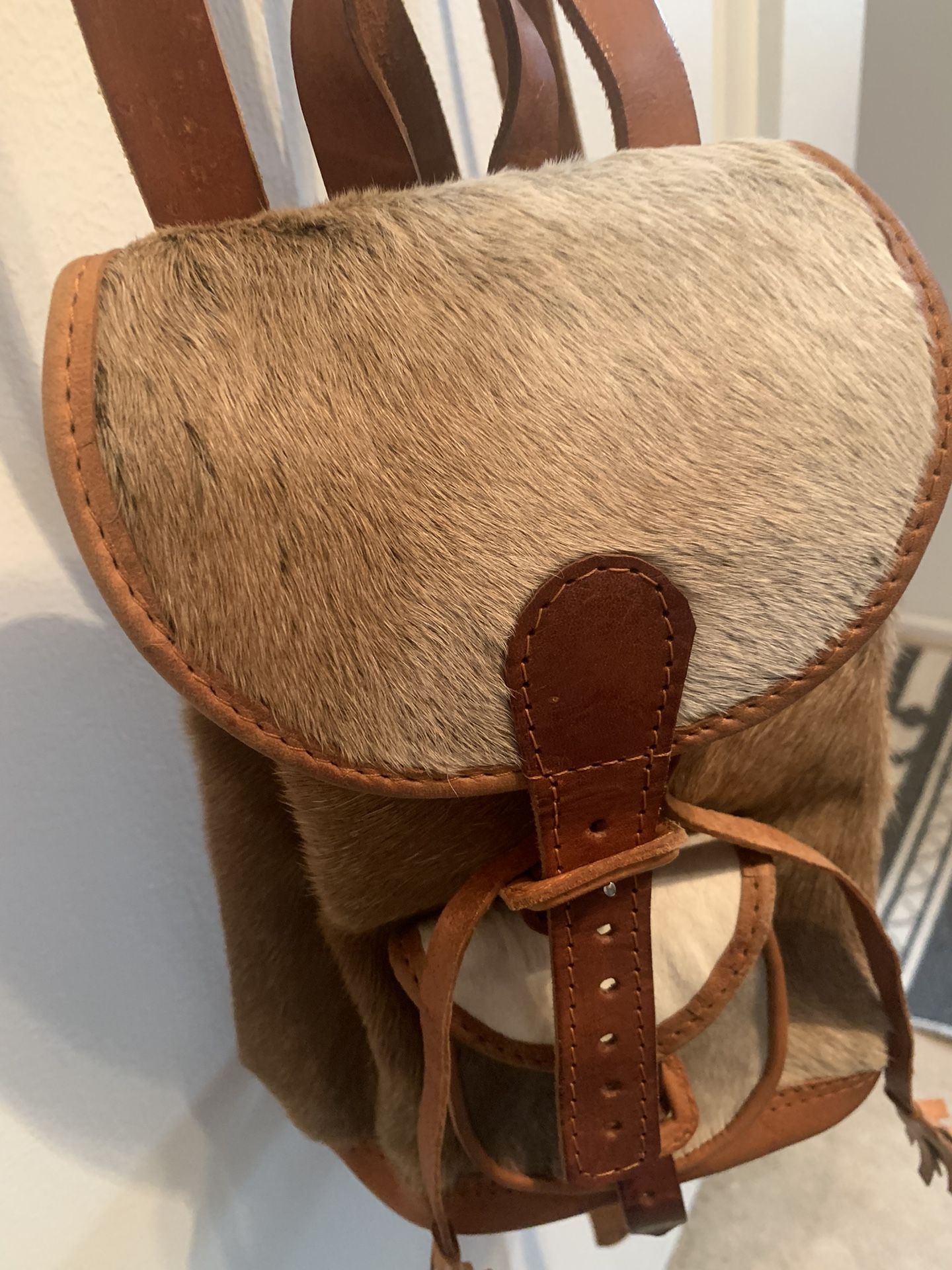 New Beautiful Leather And Fur Backpack Purse