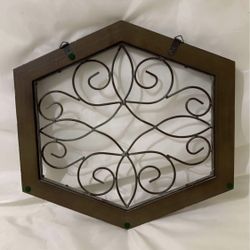 Vintage Metal and Wood Scroll Shape wall decor Cottagecore Farmhouse rustic 15”
