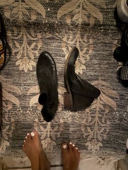 Black Leather Ankle Boots with Block Heel