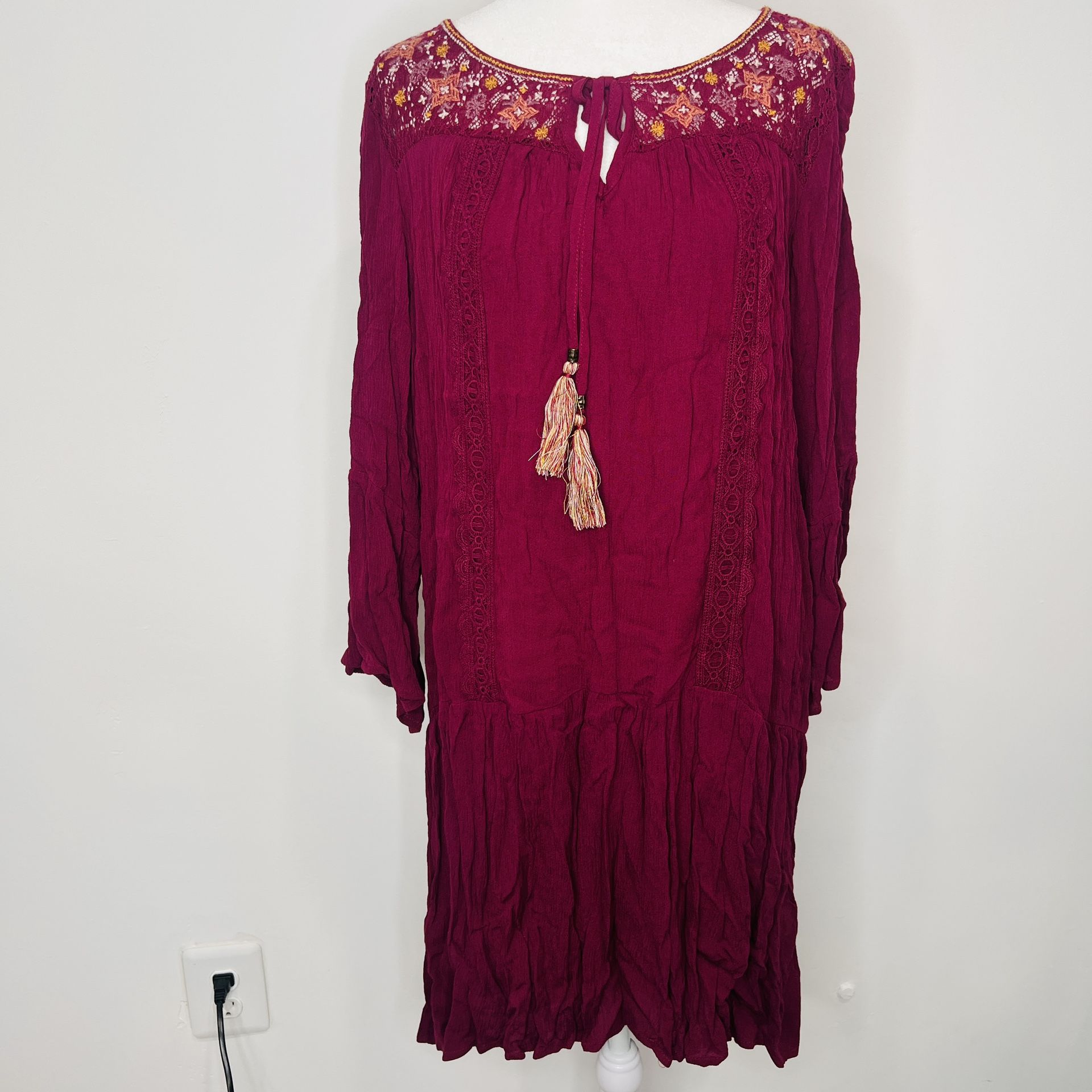 Knox Rose Maroon Purple Long Sleeve Dress Size XL