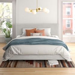 California King Upholstered Platform Bed Frame | Light Gray Velvet