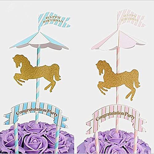 Birthday Cake Topper Pink Or blue Circus Theme Carousel