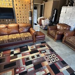 3 Piece Leather Sofa Set With Free Table