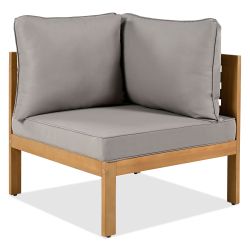<Old SKU: N704G201249E> 4 Pieces Outdoor Acacia Wood Sofa Set, Woven Mesh Armrests, L-Shaped Patio Furniture Sofa Set with Coffee Table, Outdoor Conve