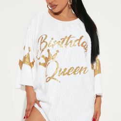 Birthday Sequin Dress / Mini White Gold Dress / Shirt Sequin Dress