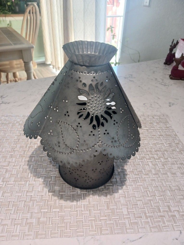 Vintage Tin Punched Toleware Candle Lamp
