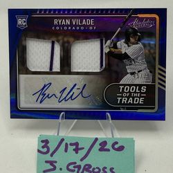Ryan Vilade ⚾️ 2022 Panini Absolute  Blue /75 SP #TT2S-RV  Rookie Patch Auto RC RPA Gem Mint Colorado Rockies
