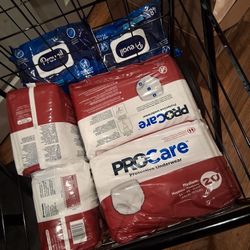 ProCare Adult Diapers (6x 20ct) With Disposable Wash Cloths (3x 48ct) & Bed Pads (2x 25ct)
