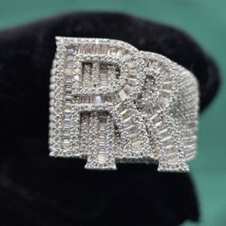 VVS D Moissanite “Double Initial R” Ring – Baguette & 925 Sterling Silver