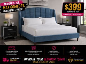 BIG SAVINGS! BRAND NEW KING SIZE BEDFRAME AND TWO NIGHTSTANDS