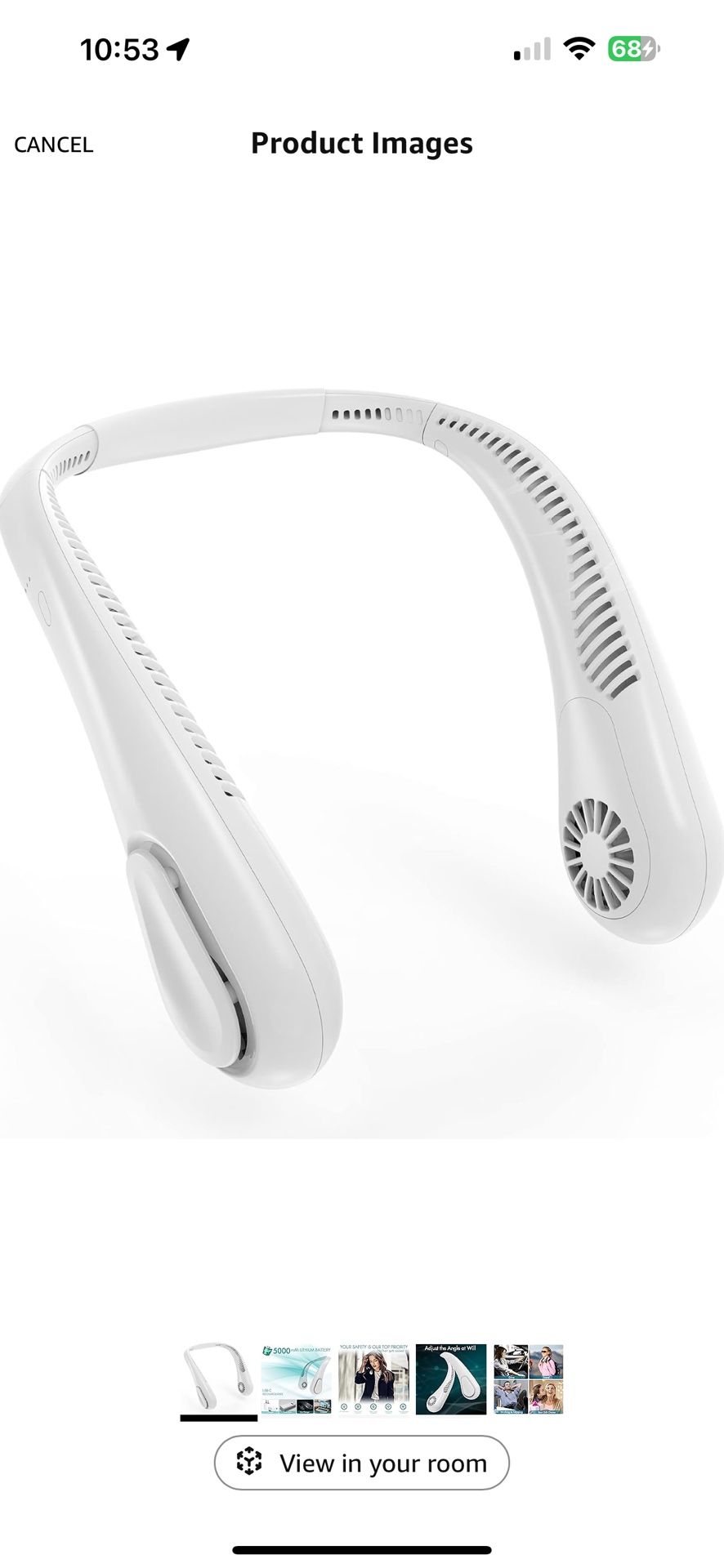 COMLIFE Bladeless Neck Fan, 5000mAh Rechargeable Battery Powered, Angle Adjustable, Hand-free Portable Neck Fan for Both Outdoor & Indoor Use, UL Cert