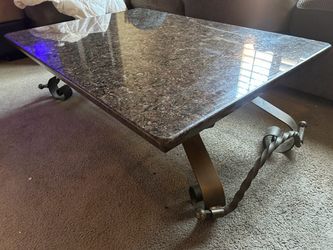 Solid Granite Coffee Table with Wrought Iron Base