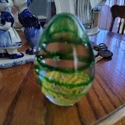 Vintage Yellow and Green Art Glass Weave Paperweight