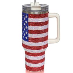 American Flag 40oz. Rhinestone Studded Tumbler