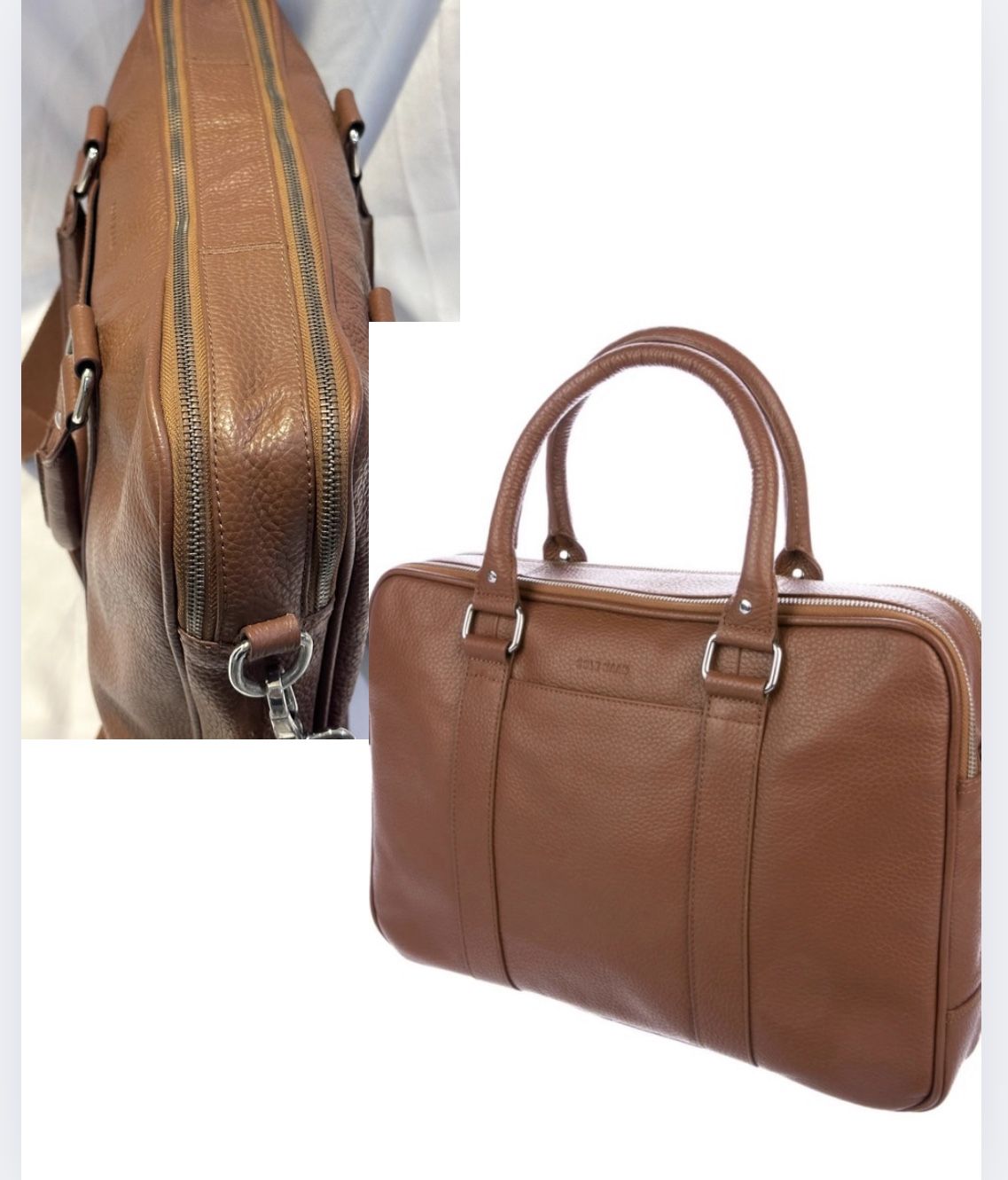 Cole Haan Wayland Pebble Leather Bag Men’s Brandy Brown Laptop Bag Shoulder Bag