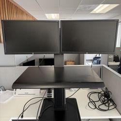 Dual Monitor Workstation + Humanscale Arm + Sit/Stand Desk Converter 