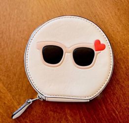 Coach Leather Coin Case Wallet White With Sunglasses Print