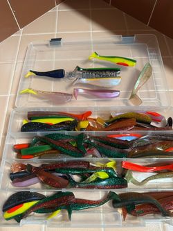 5 - 6 INCH SALTWATER BASS PLASTICS W/ BOXES