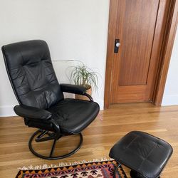 Black Faux Leather Recliner With Ottoman 