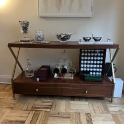 Modern Wood & Brass Console Table / Sideboard – Excellent Condition