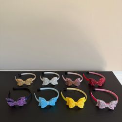 Girls Glitter Bow Headbands 8pc Multicolor Plastic Hair Accessories One Size