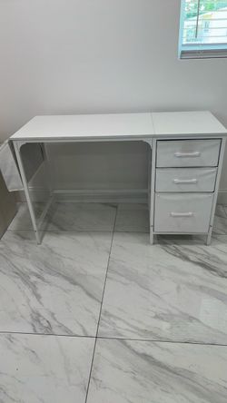 White Metal Desk with 3 Fabric Drawers