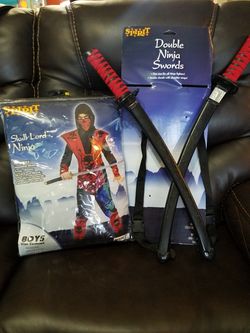 Skull Lord Ninja Costume size Med 8-10 with Double Ninja Swords