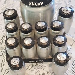 Vintage Kromex 13 Piece Canister And Spice Rack Set