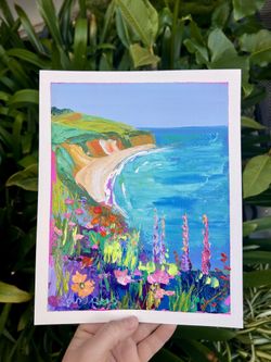 Original Oil Paintings Artwork Decor Beach Dog Mountain Landscape Seascape Flowers Sunset
