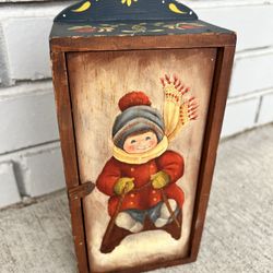 Vintage Hand-Painted Wooden Wall Cabinet – Signed “BAKE ’78” – Scandinavian Folk Art Style