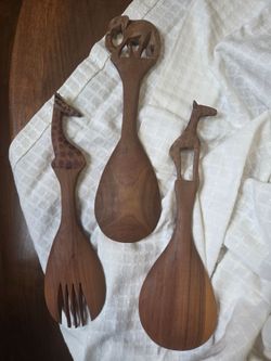 Vintage Hand-Carved African Animal Wooden Serving Set