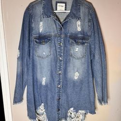 Women’s Distressed Jean Jacket Tunic Length 2x