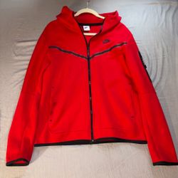 Red Nike Tech Fleece Hoodie with Black Accents
