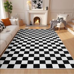 Black and White Checkered Rug for Living Room, 6x9 Soft Area Rugs