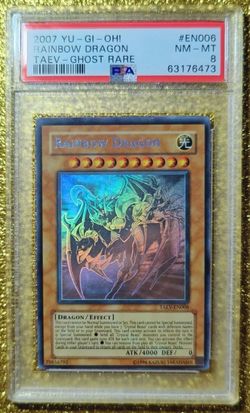 NEW PSA 8 MISPRINT RAINBOW DRAGON GHOST RARE 2007 YUGIOH CARD TAEV-EN006