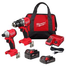 Milwaukee M18 Cordless Compact Hammer Drill/Impact Combo Kit, #3693-22CX