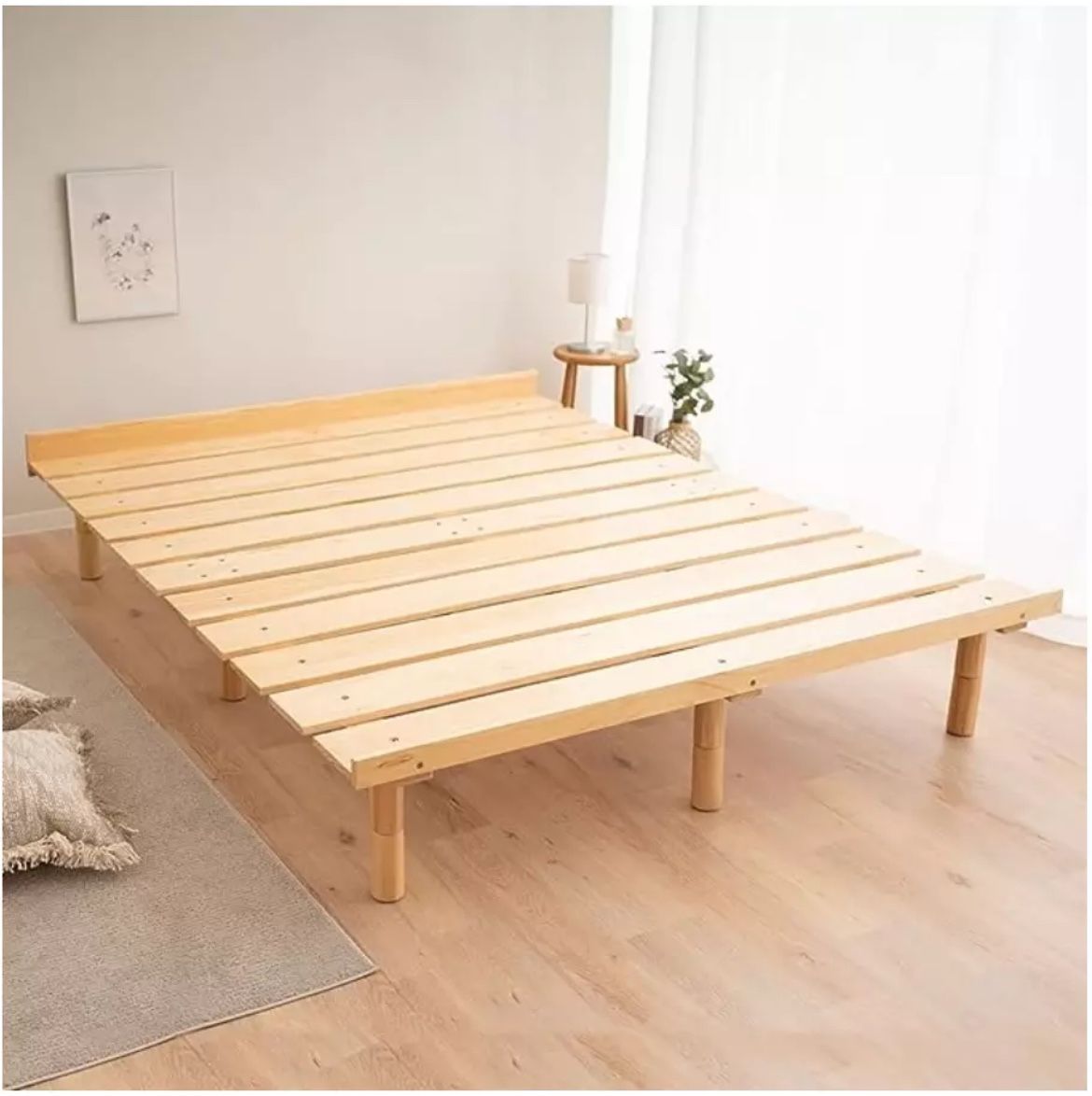 Full Set: EMOOR Wood Slatted Floor Bed Frame OSMOS Full with Japanese Futon Mattress