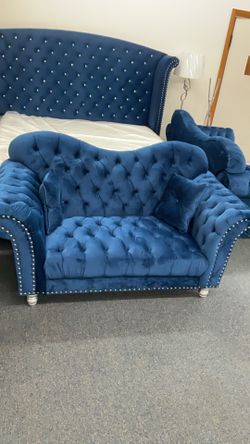 Fancy Blue Sofa And Loveseat On Special Sale 