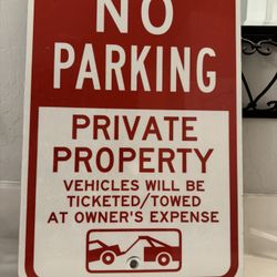 THREE NO PARKING PRIVATE PROPERTY SIGNS vehicle towed owners expense