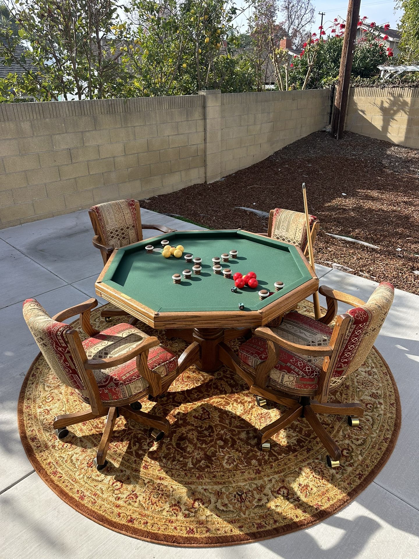 Rare Vintage Mikhail Darafeev Game Table with reversible top and four swivel chairs