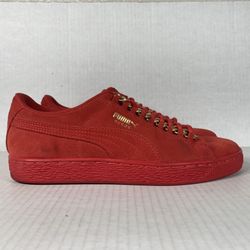 Puma Suede Classic X-Chain Size 7.5 Womens Shoes Red Gold Athletic Retro Leather