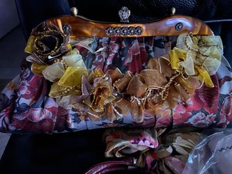 Floral Fabric Clutch Bag with Tortoise Frame