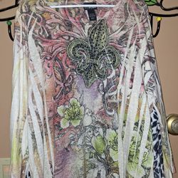 Lane Bryant Women's Size 22/24 Printed Burnout Long Sleeve Tunic Top $25